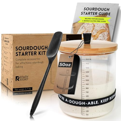 Sourdough Starter Kit with 50oz Sourdough Jar and Breathable Lid for Gluten Free Sourdough - Ideal for Beginner Sourdough Bakers with Easy Instructions - Stylish Sourdough Jar & Sourdough Kit | Amazon (US)