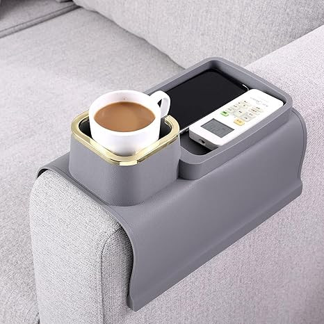 LESCATO Couch Cup Holder Tray - Silicone Sofa Armrest Table, Drink Holder, Organizer for Remote, ... | Amazon (US)