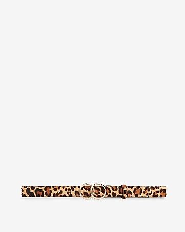 leopard calf hair skinny double o-ring belt | Express