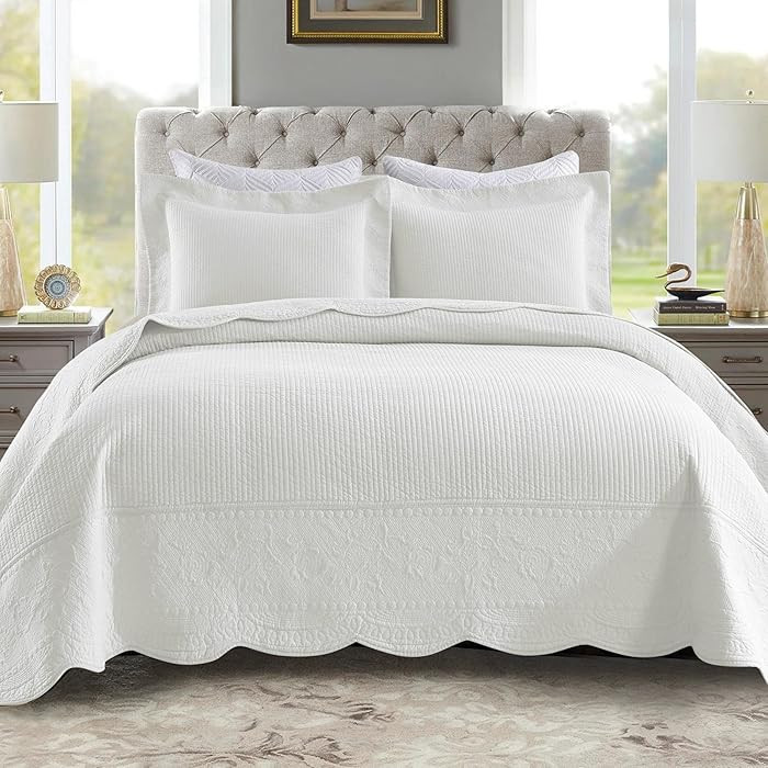 MarCielo 100% Cotton Quilt Set - 3-Piece Embroidered Farmhouse Bedspread & Shams, All-Season Brea... | Amazon (US)