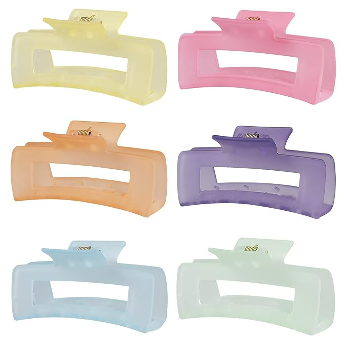 Sisiaipu 4 Inch Big Hair Claw Clips 6 Pcs Large claw clips for Thick Hair Square Claw Clips for W... | Amazon (US)