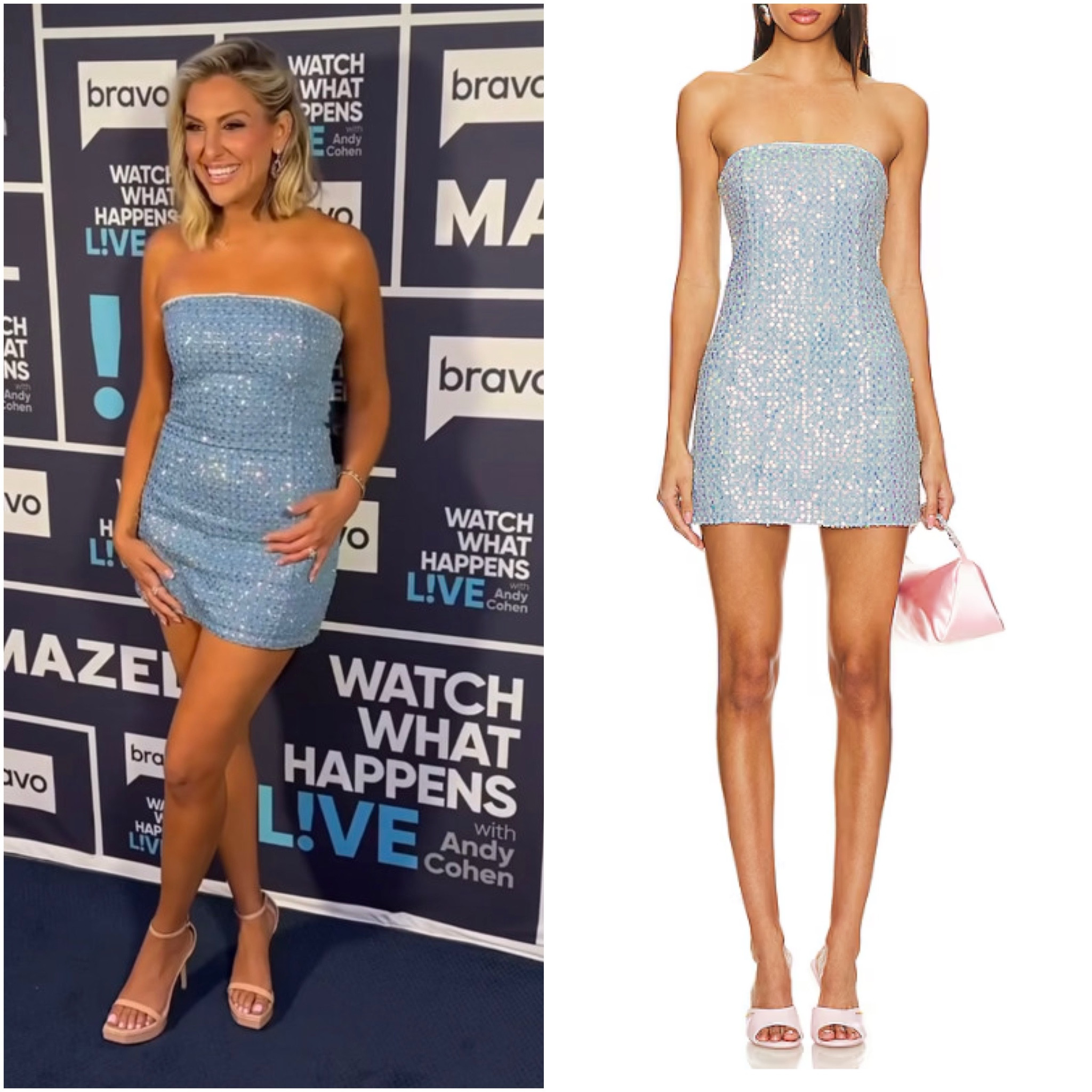 Gina Kirschenheiter’s Light Blue Strapless Sequin Dress on Watch What Happens Live 📸 = @bravowwhl

#LTKFindsUnder100