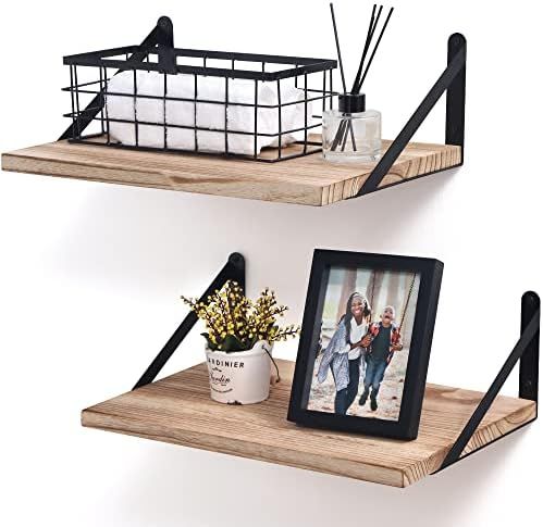 Floating Shelves, Rustic Farmhouse Shelves Set of 2 with Large Storage, 12 Inch Deep Wall Shelves Wi | Amazon (US)