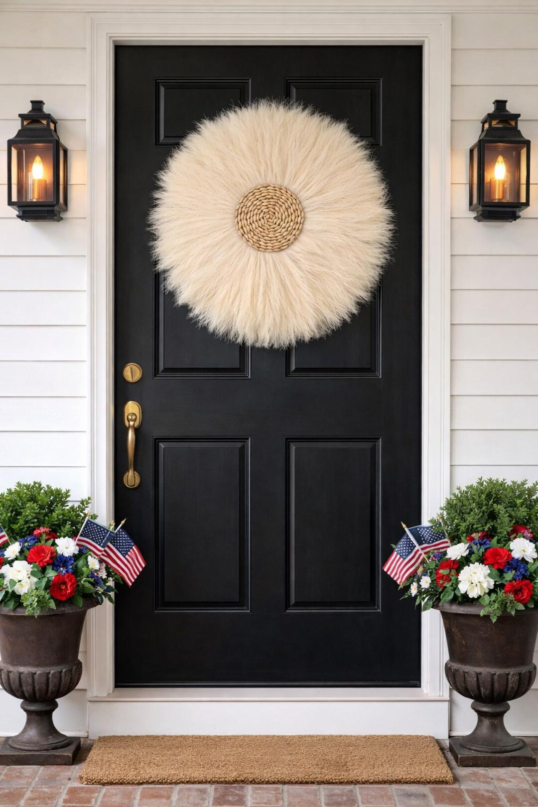 24” Pampas Artificial Reed Wreath With Handwoven Natural Reed Center | Modern Farmhouse Wall De... | Etsy (US)