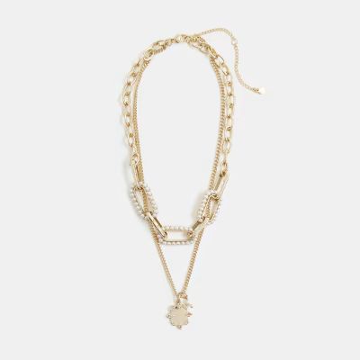 Gold pearl embellished multirow necklace | River Island (UK & IE)