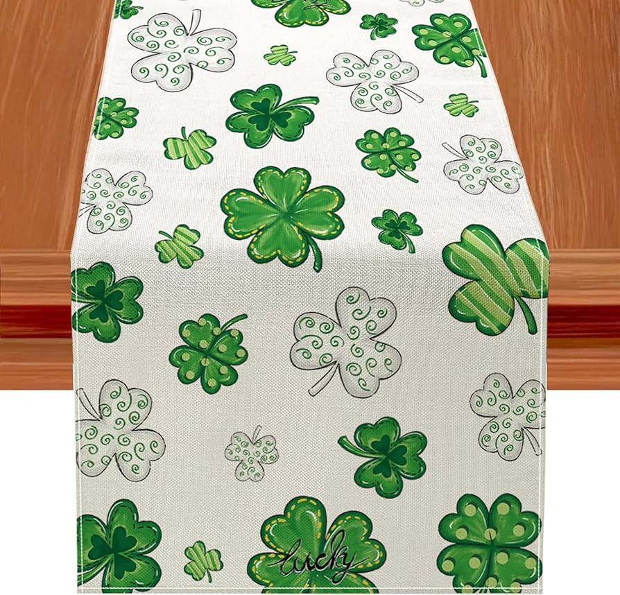 St. Patrick's Day Table Runner Decorations,Green Lucky Shamrock Linen Spring Table Runner Seasona... | Amazon (US)