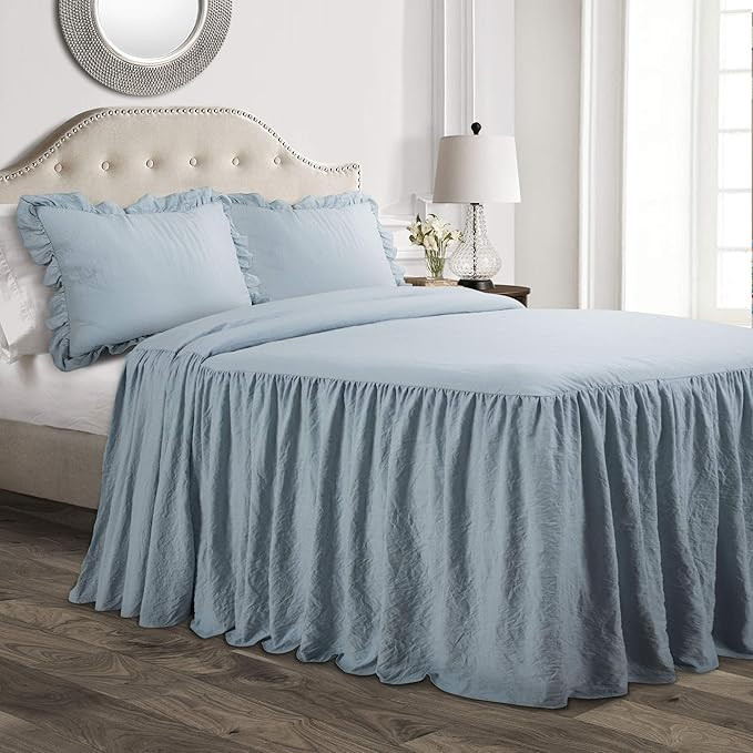 Lush Decor 16T003656, Lake Blue Ruffle Skirt 3 Piece Bedspread Set, Queen | Amazon (US)