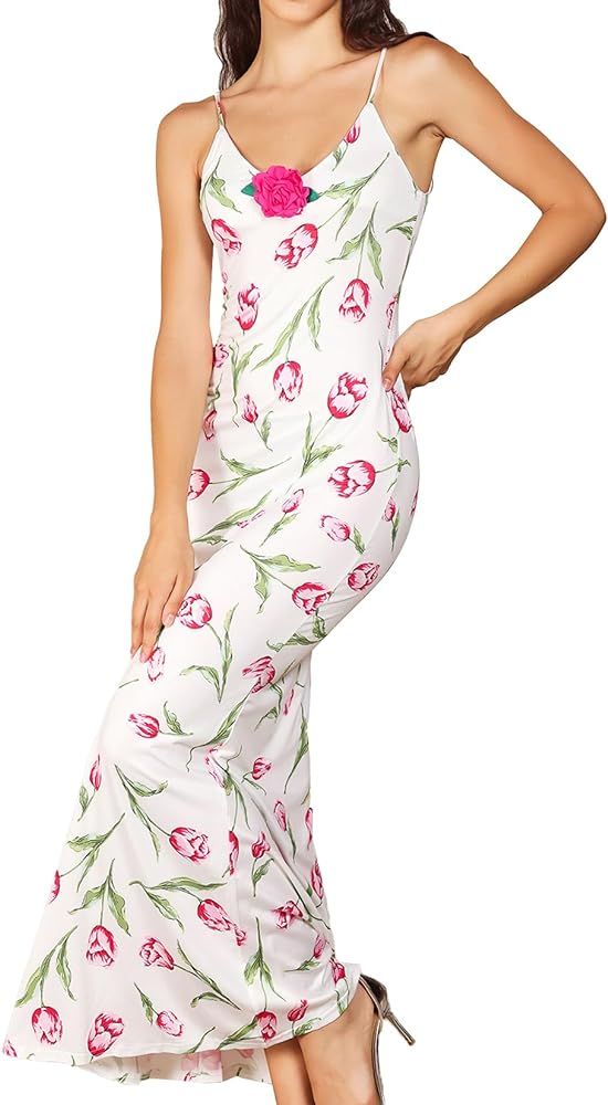 Jardinvue Women Slit Printed Midi Dress Boho Summer Dress Spaghetti Strap Sexy Camisole Backless ... | Amazon (US)
