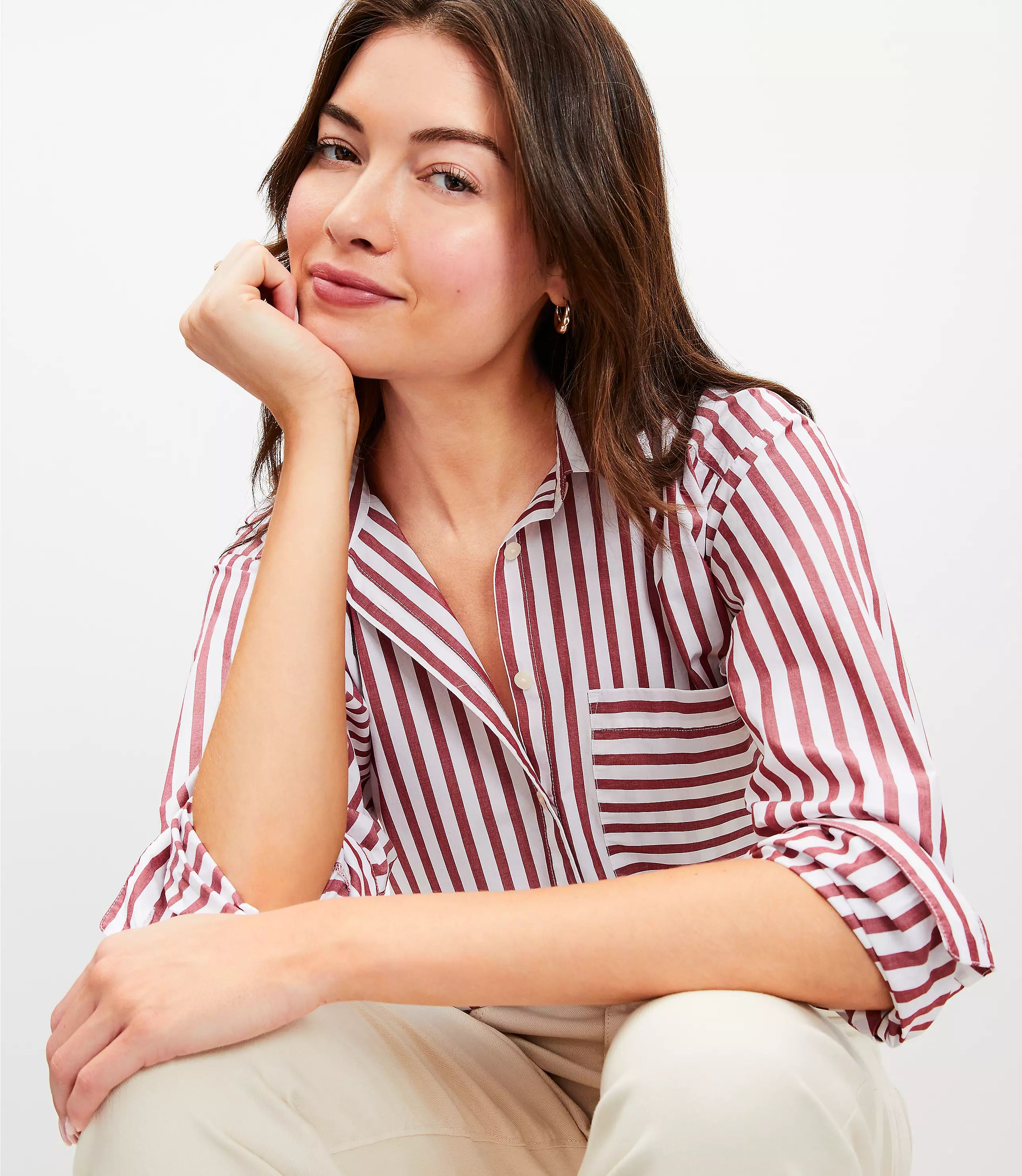 Striped Poplin Oversized Pocket Shirt | LOFT