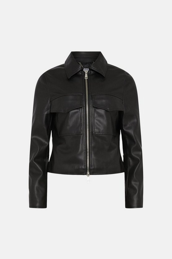 Faux Leather Crop Utility Jacket | Warehouse UK & IE