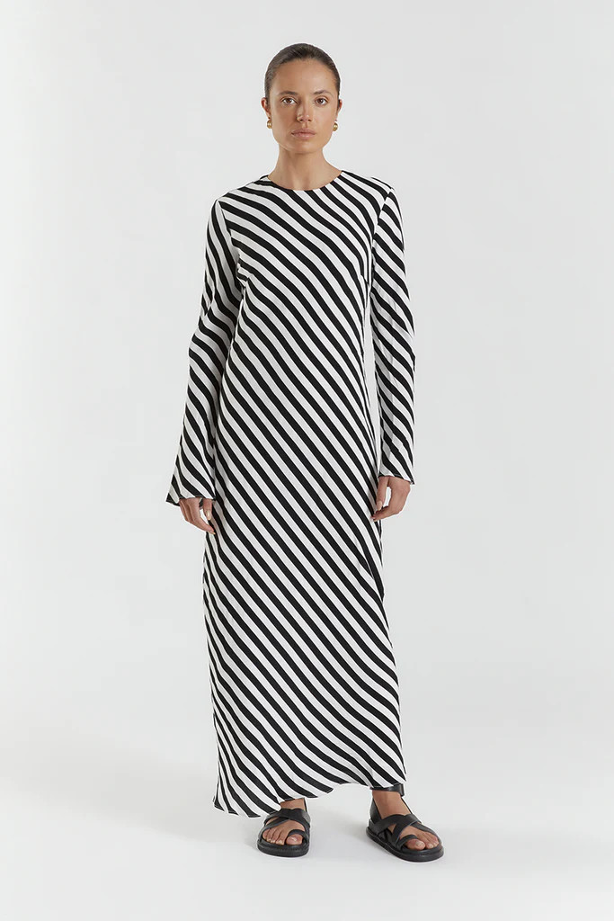CLEMENCE BLACK/WHITE SLEEVED  MIDI DRESS | DISSH