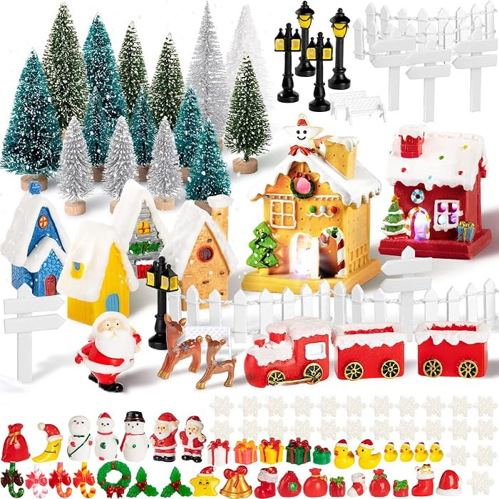Vinsot 110 Pcs Christmas Village Miniature Figurines Fairy Garden Accessories Kit Dollhouse Resin... | Amazon (US)