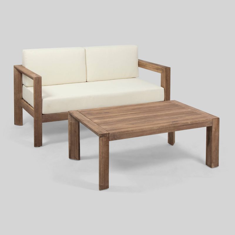 2pc Genser Wooden Patio Loveseat and Coffee Table Set Brown - Christopher Knight Home | Target