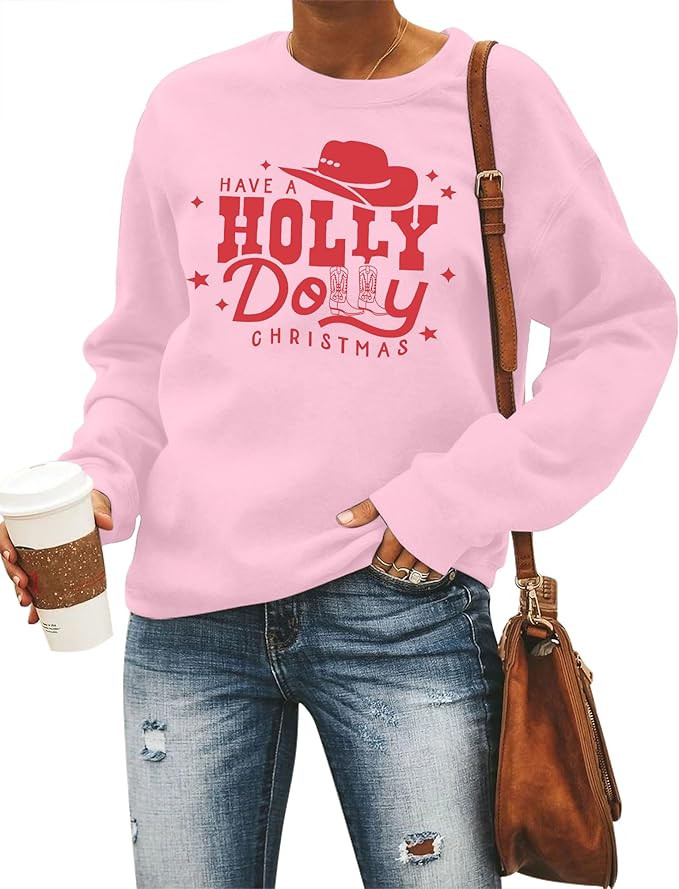 JINTING Christmas Sweatshirt for Women Holly Dolly Christmas Pullover Sweatshirts Xmas Graphic Lo... | Amazon (US)