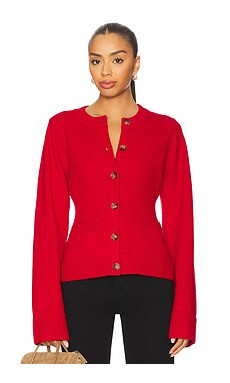 Good American Button Front Knit Cardigan in Chili001 from Revolve.com | Revolve Clothing (Global)