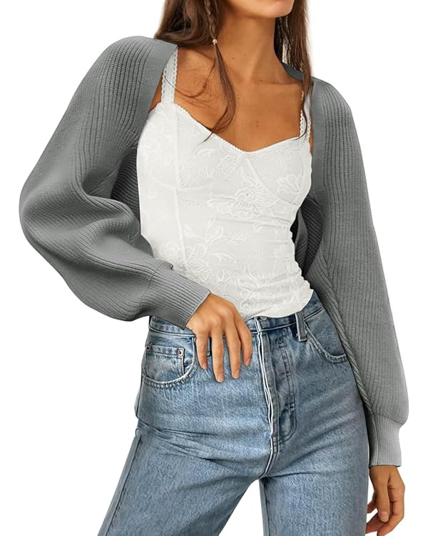 Zwurew Women's Bolero Shrug Sweater 2024 Knitted Long Sleeve Open Front Cropped Cardigan Shrugs S... | Amazon (US)