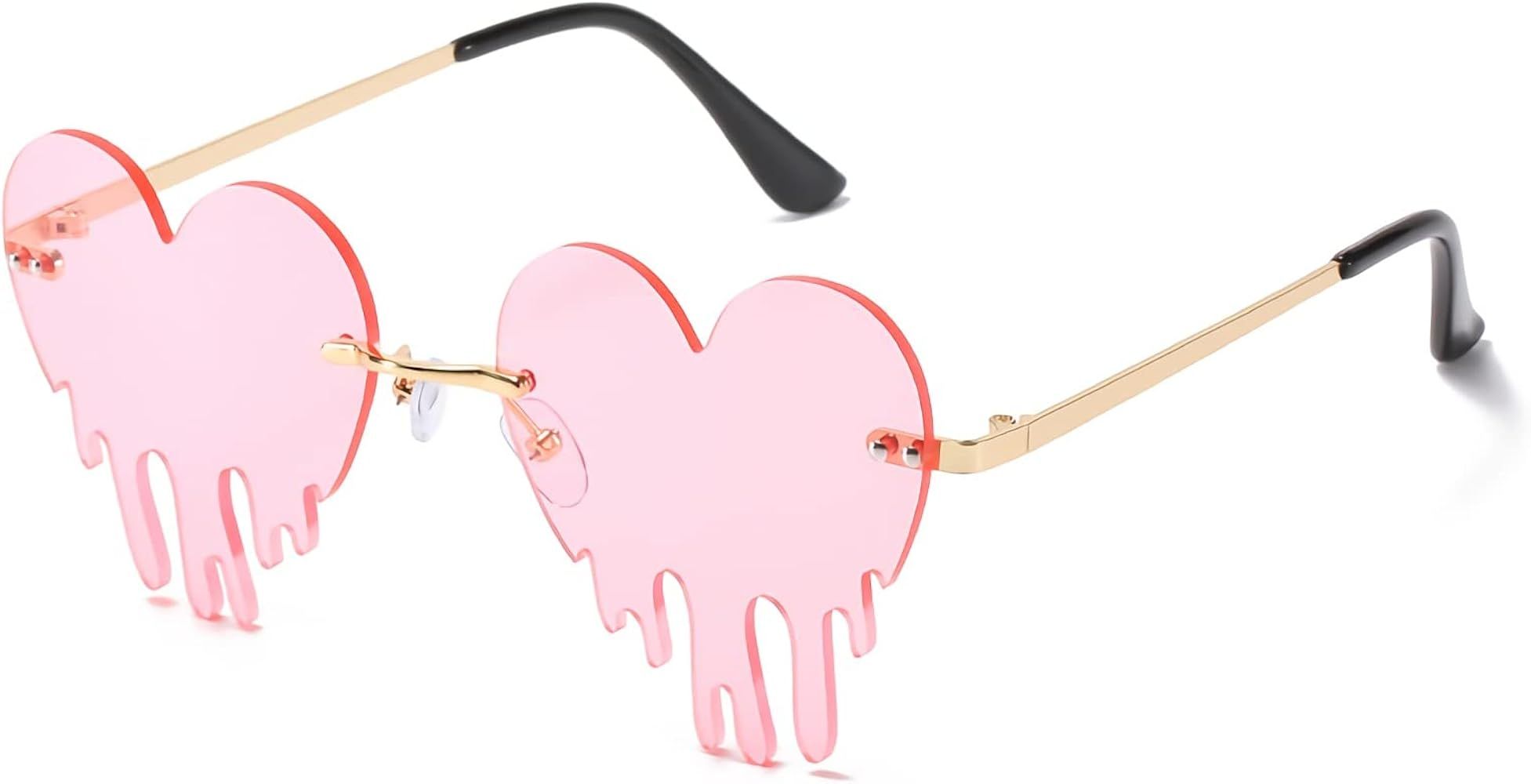 Melting Heart Sunglasses for Women Men Rimless Party Glasses Metal Frameless Colorful Tear Drop E... | Amazon (CA)