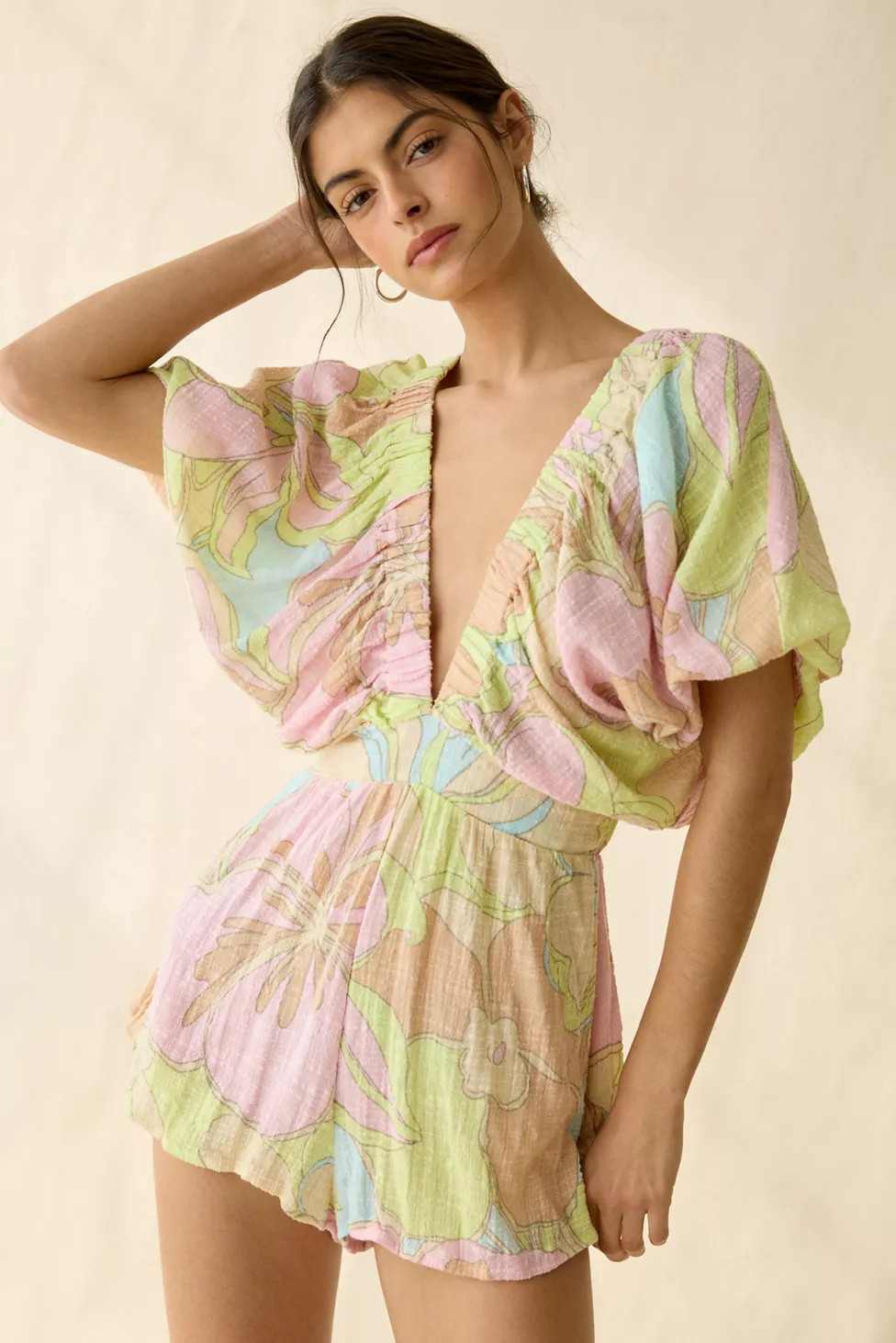 Out From Under Sandy Beach Plunging Short Sleeve Romper | Urban Outfitters (US and RoW)