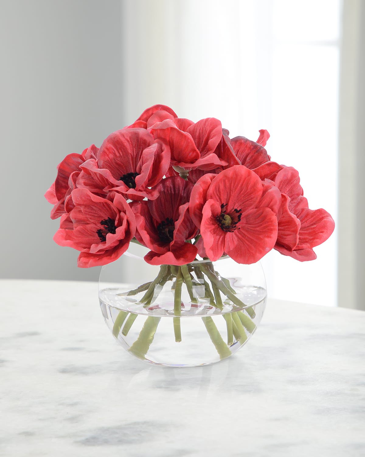Real Touch Pretty Poppies 7" Faux Floral Arrangement in Glass Vase | Neiman Marcus