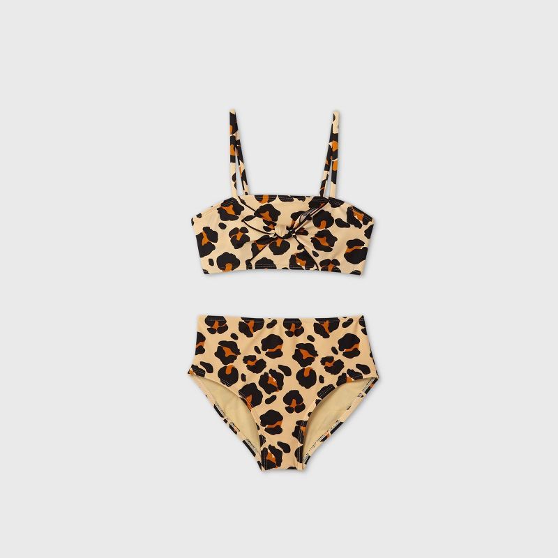 Girls' Leopard Print High Waist Bikini Set - art class™ Tan | Target
