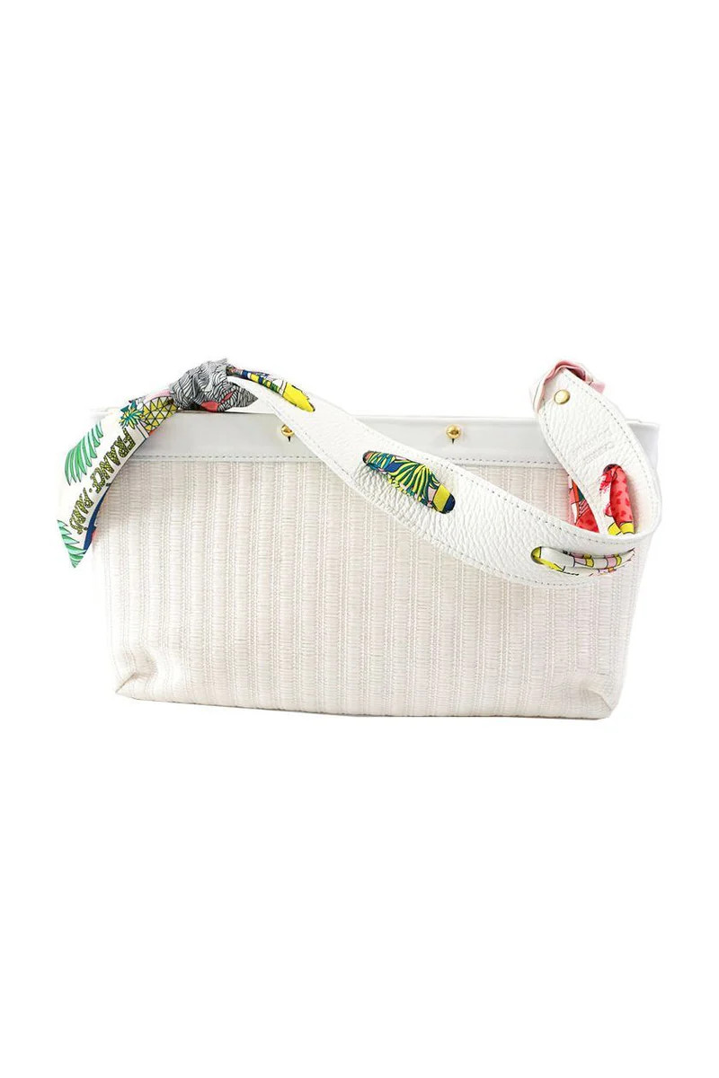 White Weave Raffia Clutch Cover | CARRIE DUNHAM