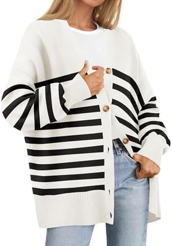 ZESICA Women's 2025 Fall Casual Long Sleeve Cardigan V Neck Button Down Open Front Knit Loose Ove... | Amazon (US)