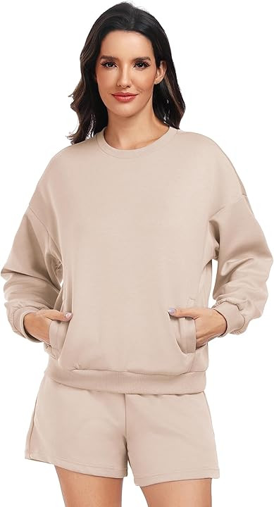 PINSPARK Two Piece Sets for Women 2024 Fall Outfits Sweatsuit 4 Pockets Sweat Short Sets Casual Matching Set... | Amazon (US)