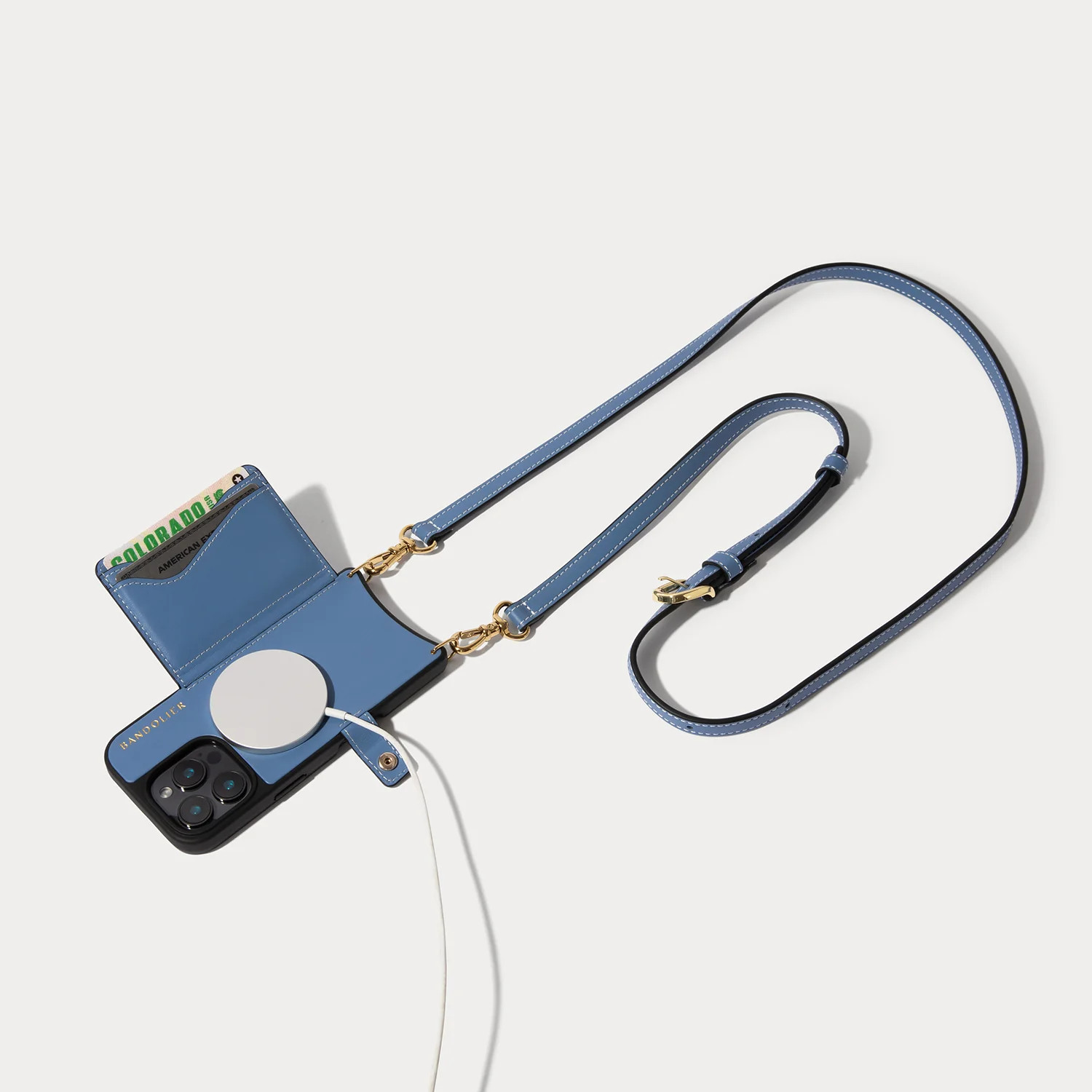 Casey Magsafe Charging Crossbody Bandolier - Dusty Blue/Gold | Bandolier