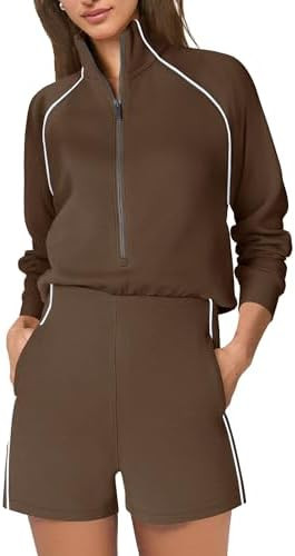 SENSERISE Womens Long Sleeve Romper One Piece Jumpsuits | Striped, Half Zipper, Lounge, Airport T... | Amazon (US)
