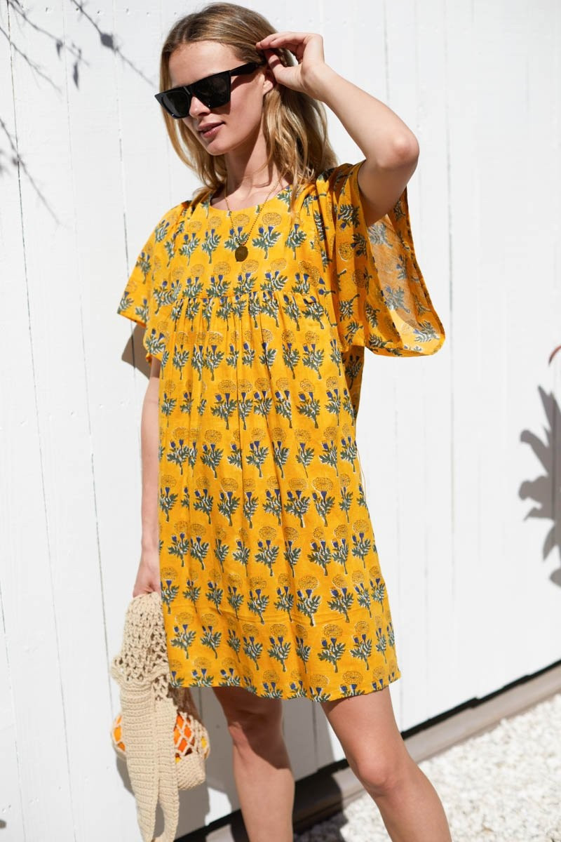 Basalie Dress - Big Marigolds Yellow Organic | Emerson Fry