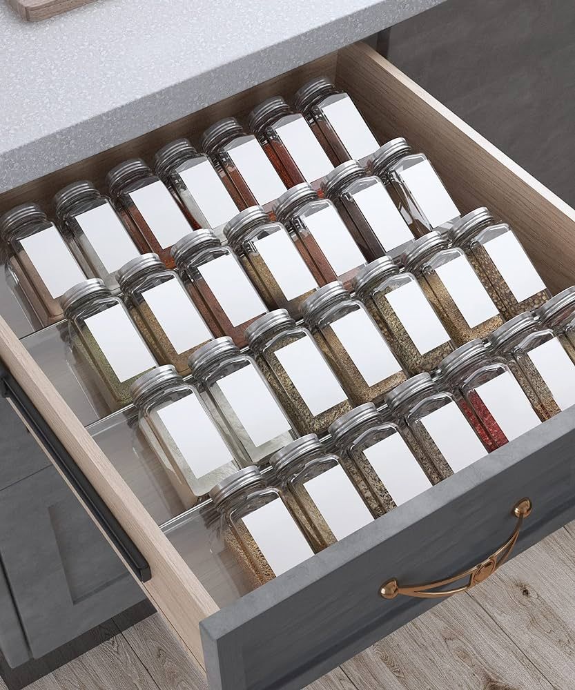 Spice Drawer Organizer, 4 Tiers Clear Acrylic Slanted in Drawer Seasoning Jars Insert, Hold up 30... | Amazon (US)