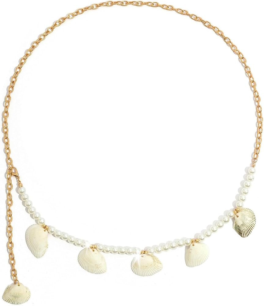 Waist Chain, 23-35in Belly Chain - Seashell & Pearl Body Chain, Waist Beads for Women, Refreshing... | Amazon (US)