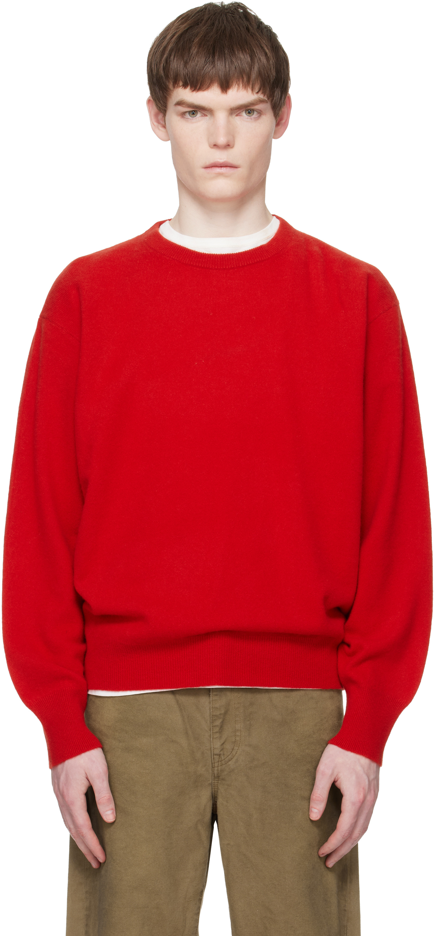 ssstein Red Pure Cashmere Knit Crew Neck LS Sweater | SSENSE