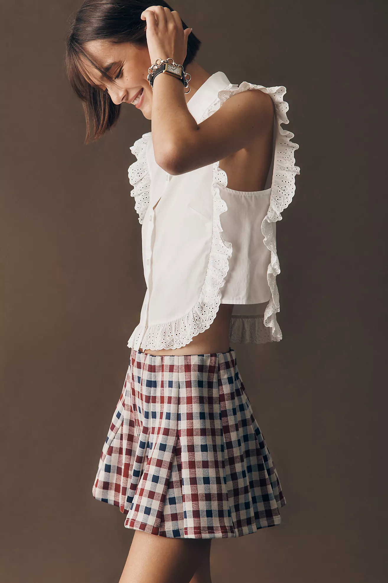 Maeve Godet Plaid Skirty Shorts | Anthropologie (US)