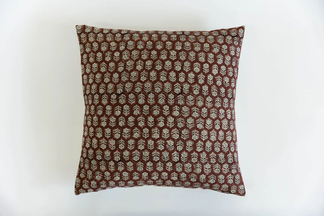Block print pillow, block print pillow cover, floral block print pillow, floral pillow, floral pi... | Etsy (US)