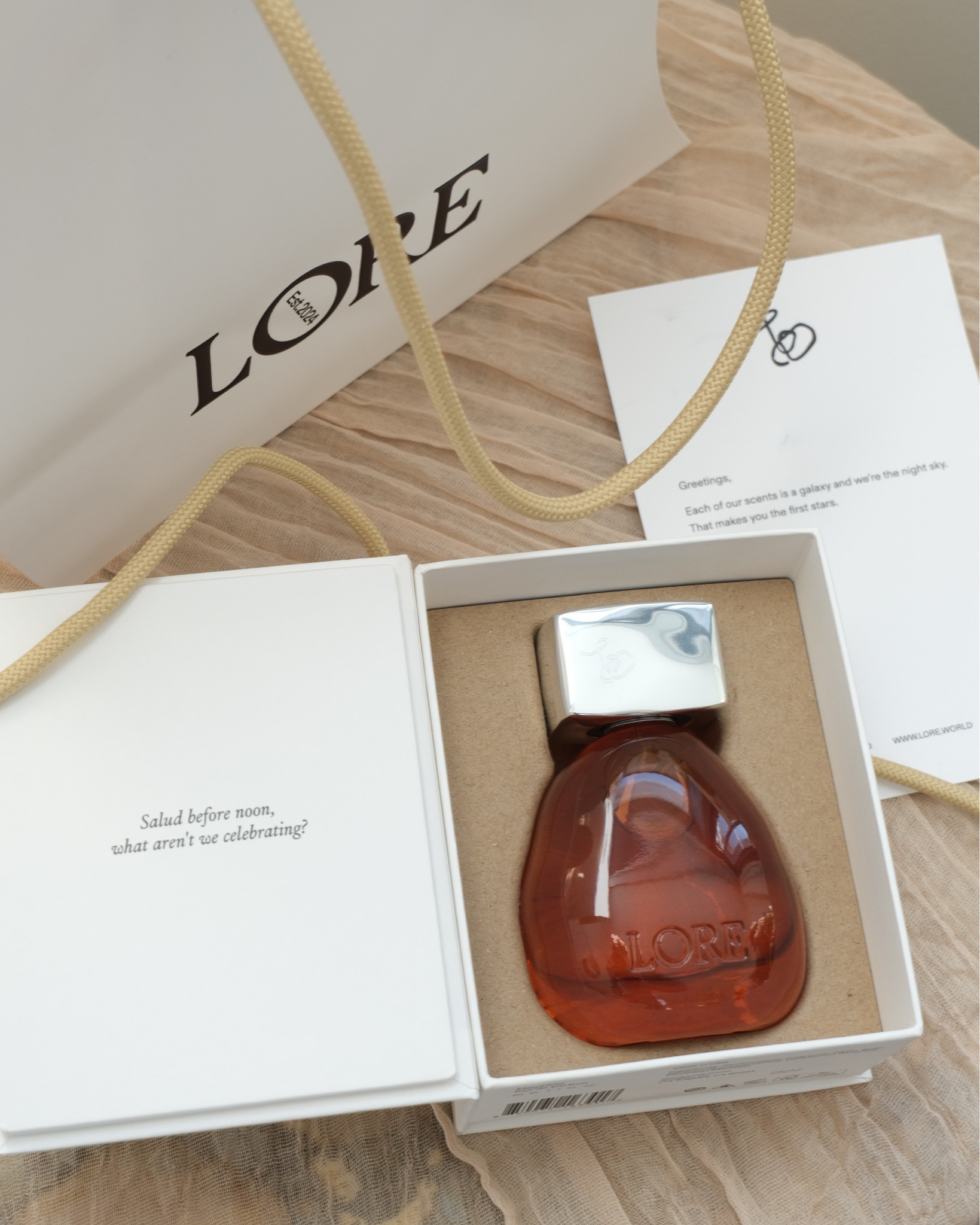 LORE “Disfruta”

@loreworld just gagged me! Watch what the cap does… 
This is the most creative perfume I’ve ever seen. 🕯️🧡

EST. 2024, this scent “disfruta”!?! passionfruit + neroli + mezcal + cedarwood (think expensive cocktail at a rooftop bar. It literally smells like MEZCAL & MONEY.

I need the whole collection now 🥲

#LTKValentine #LTKselfcare #LTKBeauty