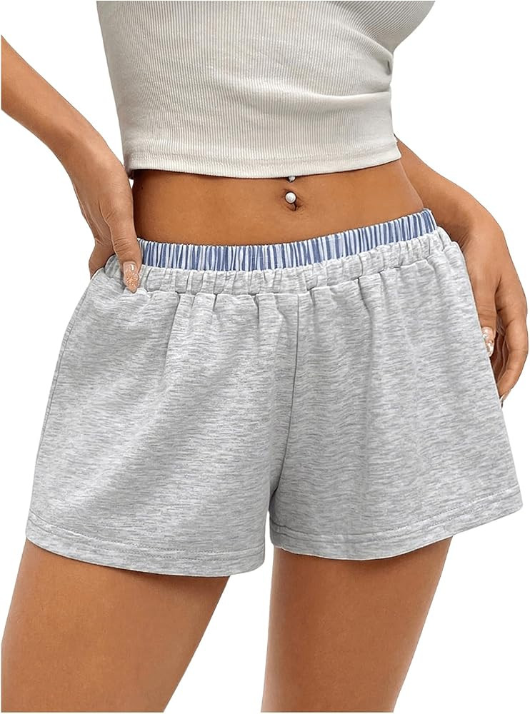 Milumia Women's Striped Low Waisted Sweat Shorts Patchwork Casual Lounge Shorts | Amazon (US)