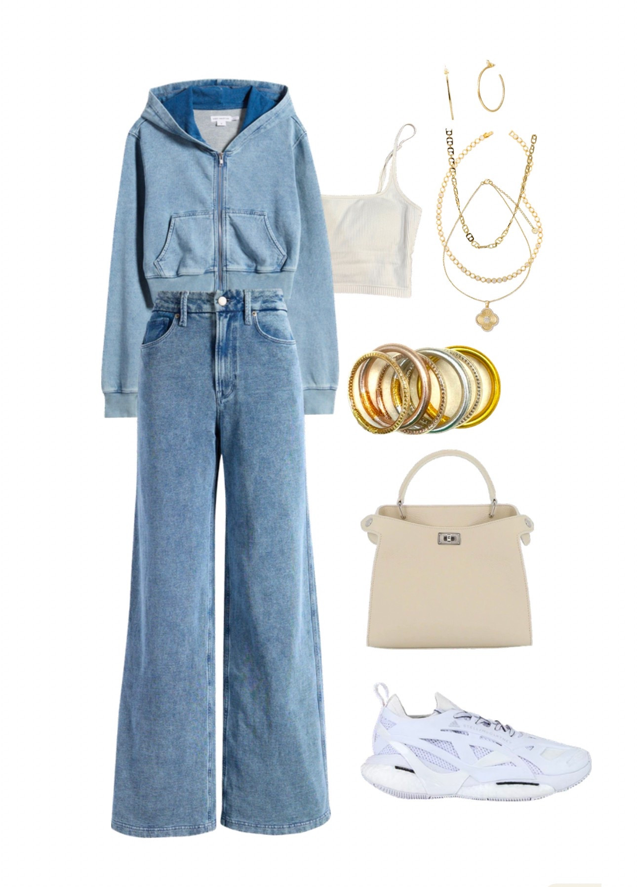 Easy elevated travel outfit- denim made of terry/sweatpants materials. Size 26 pants & small hoodie. #styleofsam #doubledenim

#LTKOver40 #LTKTravel #LTKActive