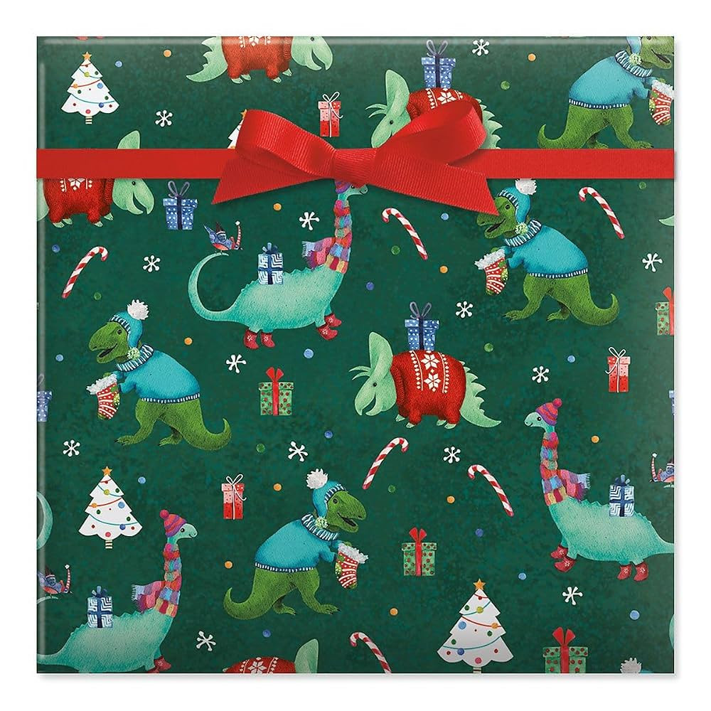 Current Merry Dinosaurs Christmas Jumbo Rolled Gift Wrap, Premium Semi-Gloss 23-Inch x 32-Foot Wr... | Amazon (US)