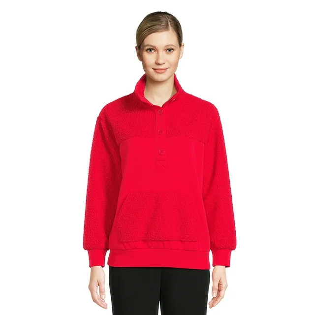 Time and Tru Women's French Terry and Faux Sherpa Pullover Top, Sizes XS-XXXL | Walmart (US)