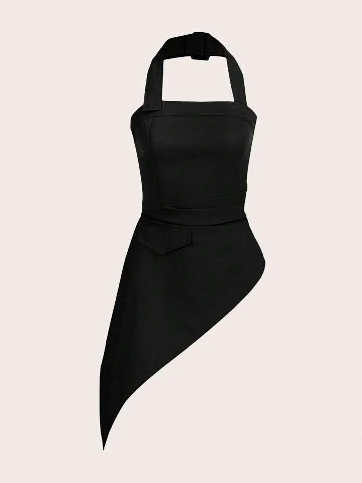 SHEIN ICON Solid Asymmetrical Hem Halter Neck Top | SHEIN