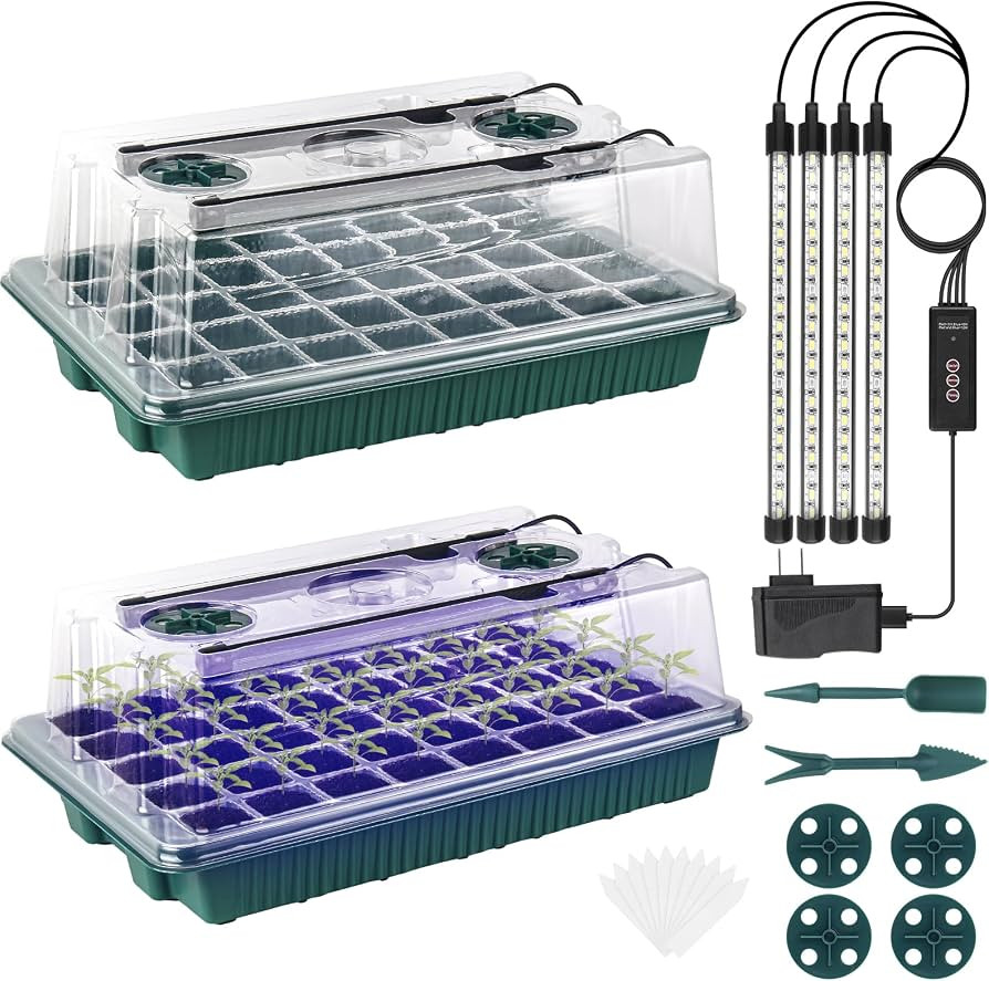 Sondiko Seed Starter Tray with Grow Light, 80 Cells Seed Starter Kit with Humidity Dome, Adjustab... | Amazon (US)