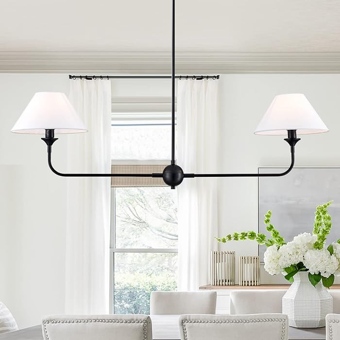 Modern Linear Chandelier, 2-Light Linear Kitchen Island Lighting Fixture with Off-White Fabric Sh... | Amazon (US)