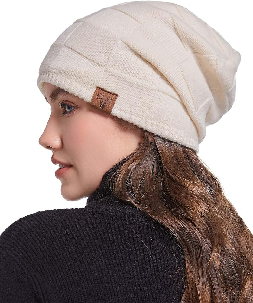 Satin Lined Beanie Wool Winter Hats for Women Men, Silk Lined Slouchy Beanie Knit Warm Unisex Sku... | Amazon (US)