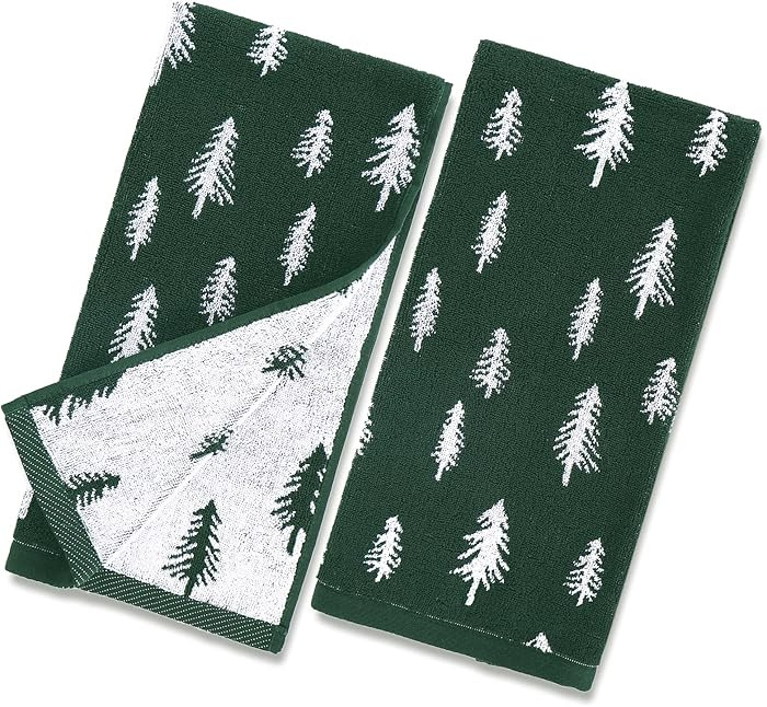 2 Pack Christmas Hand Towels Green White Pine Tree Decorative Towel Xmas Tree Cotton Bathroom Tow... | Amazon (US)