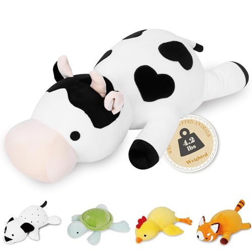 IdeaMeme Cow Weighted Plush, 24" 4.2 lbs Weighted Stuffed Animals, Cute Cow Plush Toy Pillow Gifts for Kids and Adults | Amazon (US)