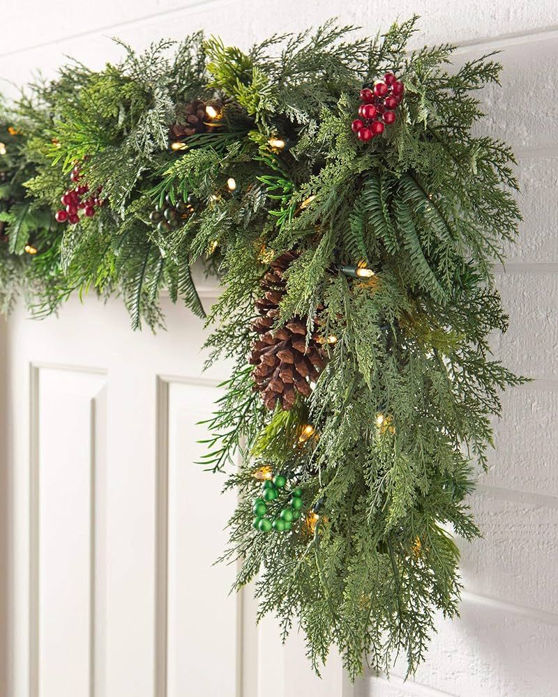 Balsam Hill 10ft Premium Prelit Winter Evergreen Holiday Artificial Christmas Garland with Batter... | Amazon (US)