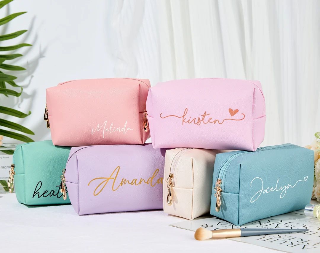 Personalized Makeup Bag Leather Toiletry Bag Bridesmaid Bag - Etsy | Etsy (US)