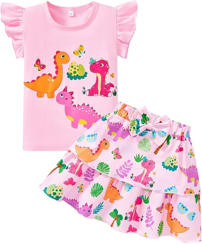 Girls Skirt Set 2 Piece Outfit Toddler Summer Clothes Ruffle Sleeve T-Shirt Bow Knot Tutu Skirt O... | Amazon (US)