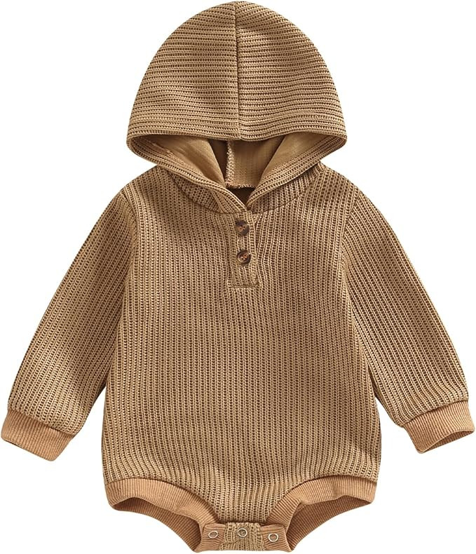 Thorn Tree Newborn Baby Boy Hooded Sweatshirt Long Sleeve Solid Romper Infant Baby Fall Winter On... | Amazon (US)